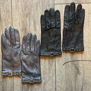 Black & Silver Leather Gloves - 2 Pairs